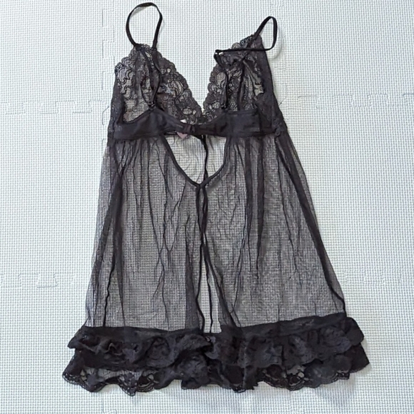 Victoria's Secret Black Lace Mesh Teddy Small Open Front - Picture 9 of 9